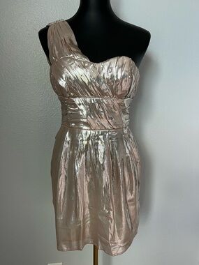 H&M One-Shoulder Shimmering Metallic Rose Gold Cocktail Dress